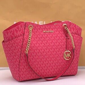 MICHAEL KORS LARGE CHAIN SHOULDER TOTE BAG ELECTRIC PINK COLOR